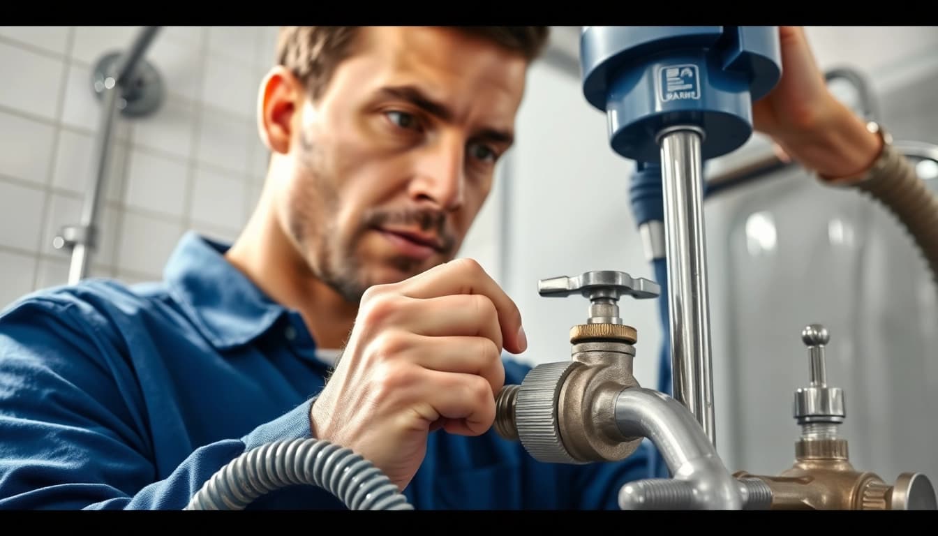 Fixing a shower not working, plumber repairs in action with tools.