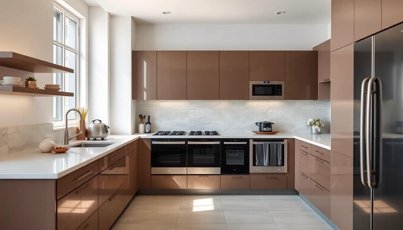 Showcase of бяла техника appliances in a modern kitchen, emphasizing sleek design and functionality.