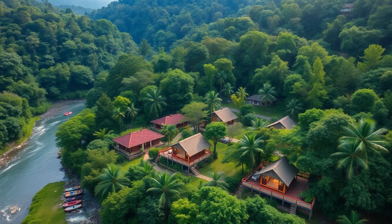 Dandeli Resorts offering adventure activities like river rafting and serene views of nature.