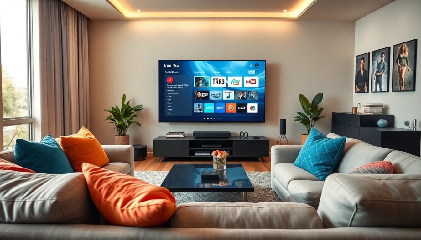 Engaging viewing experience with Iron TV Pro on a modern high-definition TV.
