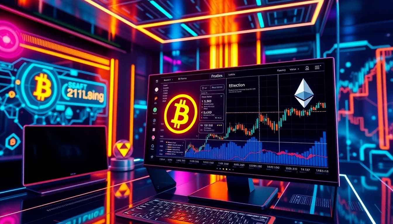Calculator for advanced cryptocurrency trading analysis with blockchain technology elements.