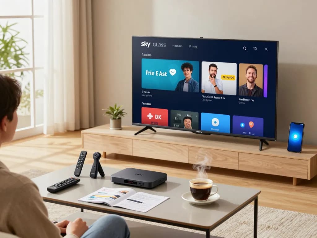 Sky Glass IPTV installation Guide showing easy setup on a modern Smart TV with user-friendly interface.