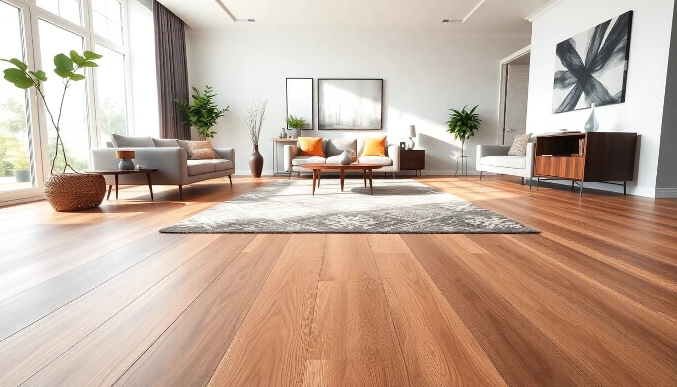 LVP flooring near me showcased in a contemporary living room with elegant decor.