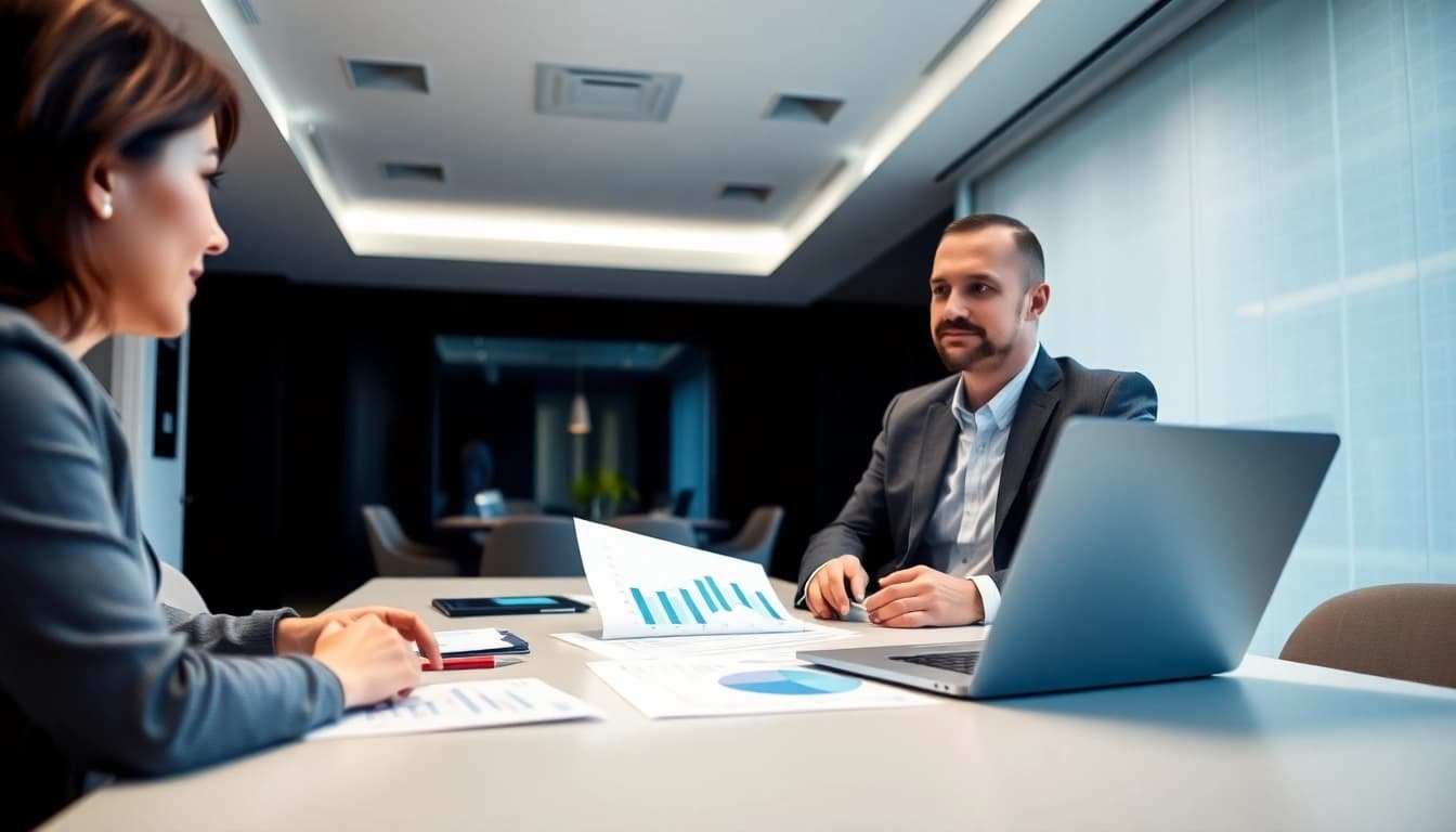 Rappresentazione visiva di un consulente professionale che vende uno studio commercialista, evidenziando gli aspetti chiave della vendita dello studio commercialista.