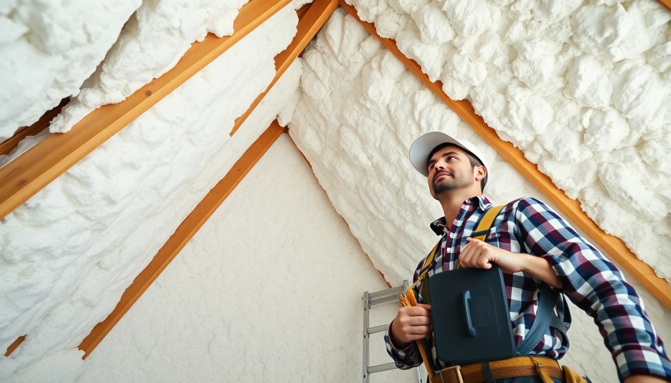 Can spray foam insulation be removed? A contractor evaluates the foam in an attic, demonstrating expertise.