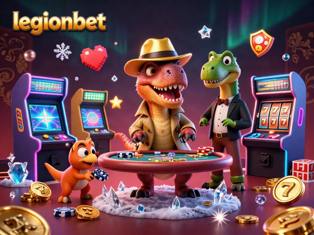 Join the action at legionbet with a cartoon velociraptor card counter at a lively blackjack table.