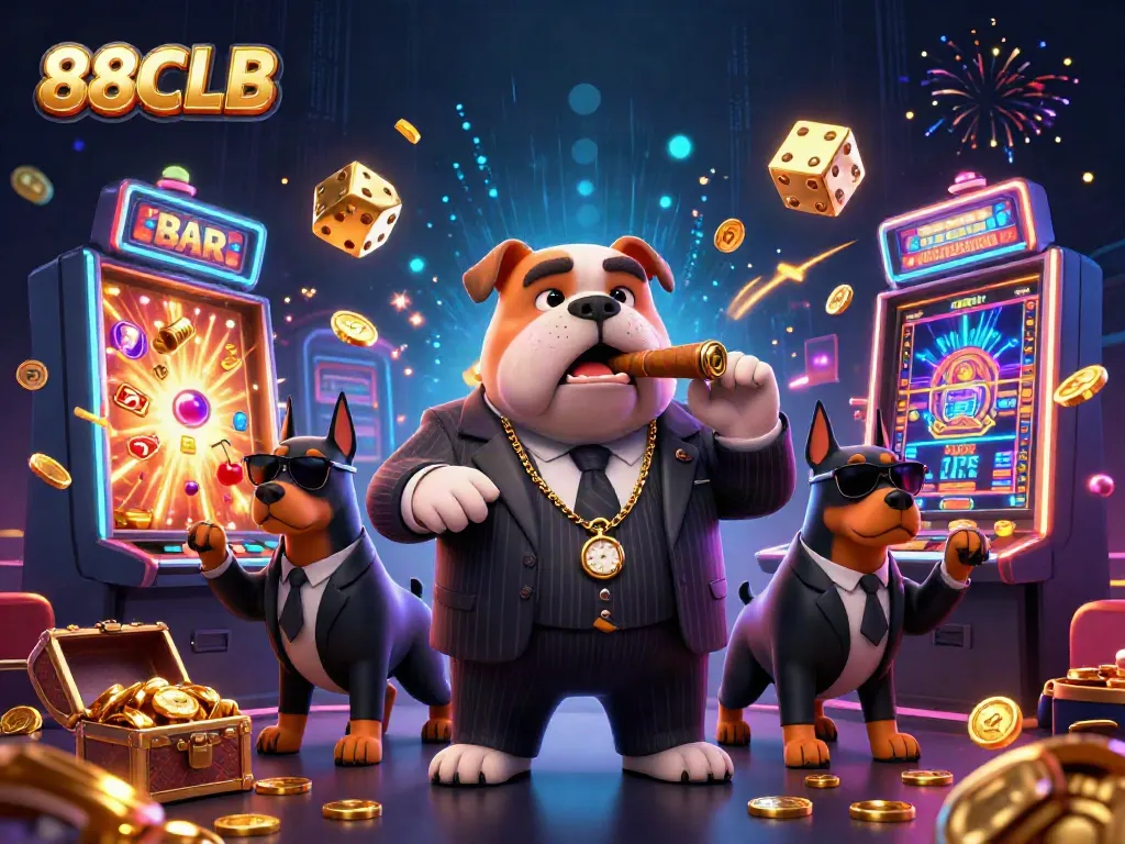 Activate thrill with 88CLB's vibrant slot machine adventure featuring a mafia bulldog.