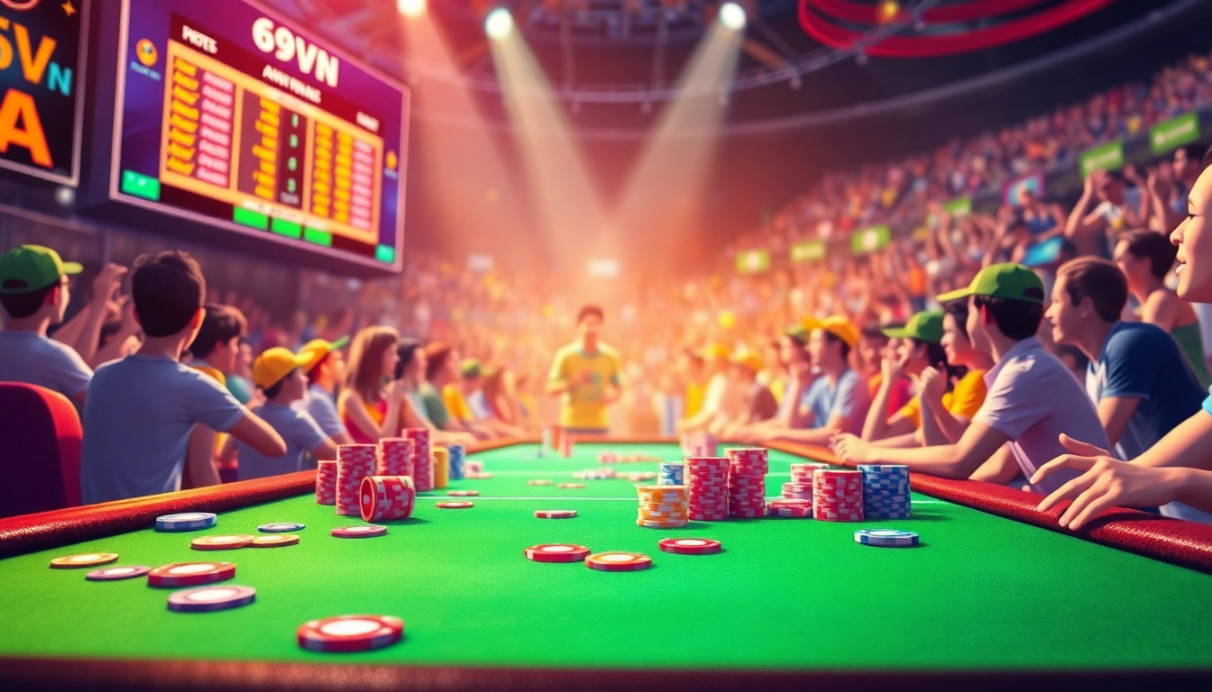 Explore the thrilling world of 69VN sports betting with colorful game elements and vibrant atmosphere.