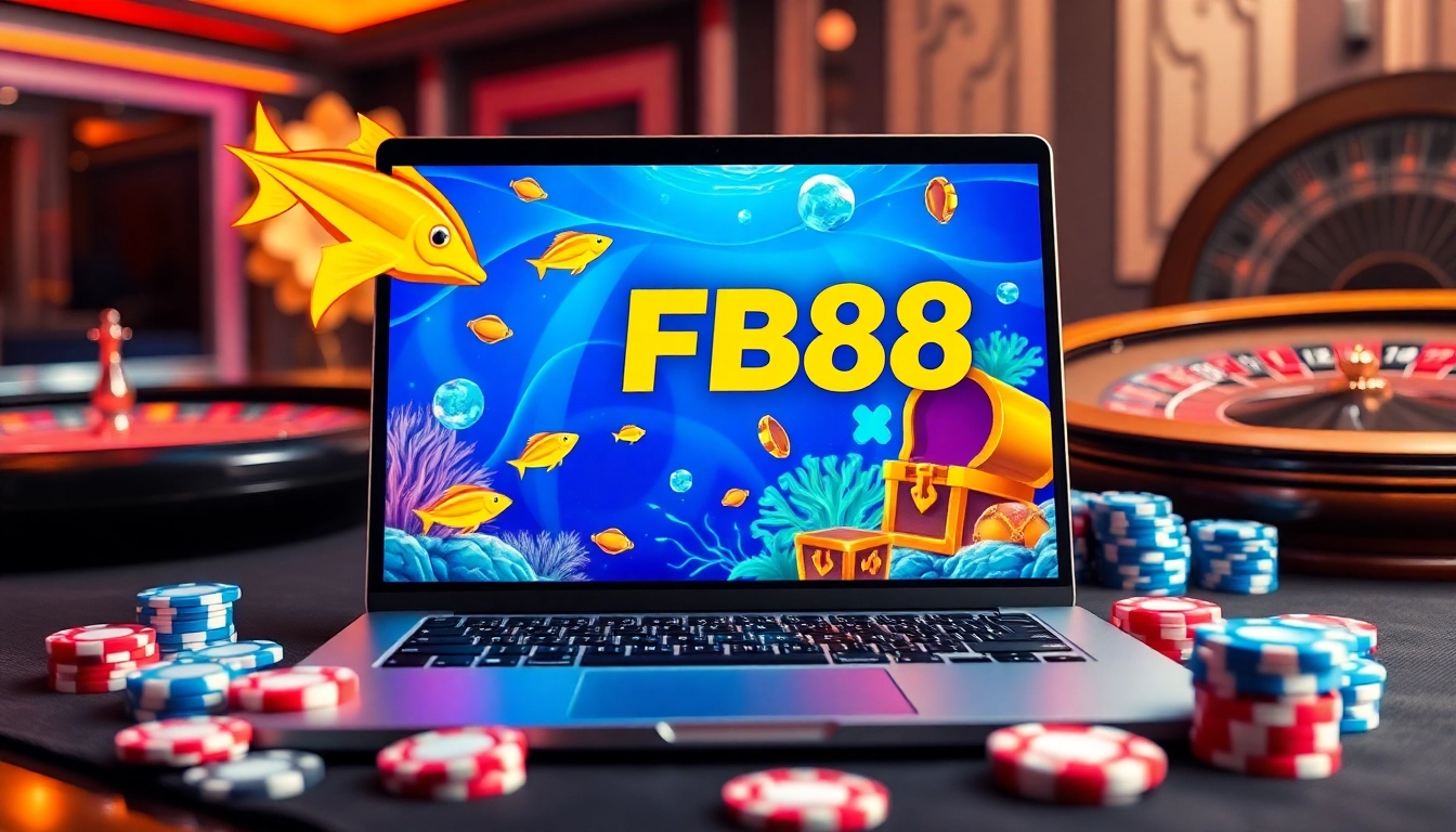 Experience Bắn Cá FB88 with vibrant fish graphics and casino ambiance.