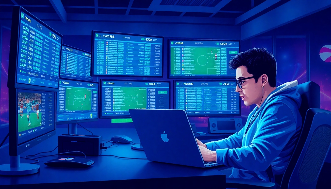 Explore dynamic kèo nhà cái scene with betting odds on screens.