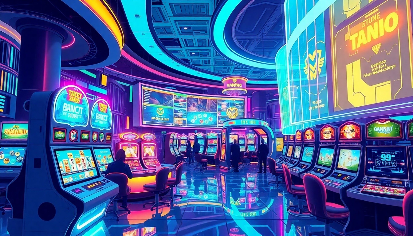 Explore new technology in a futuristic casino environment with advanced gaming and augmented reality.