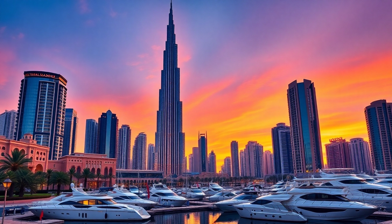 Explore the stunning skyline of Dubai as you plan your travel to Dubai adventure, showcasing Burj Khalifa and vibrant sunset colors.