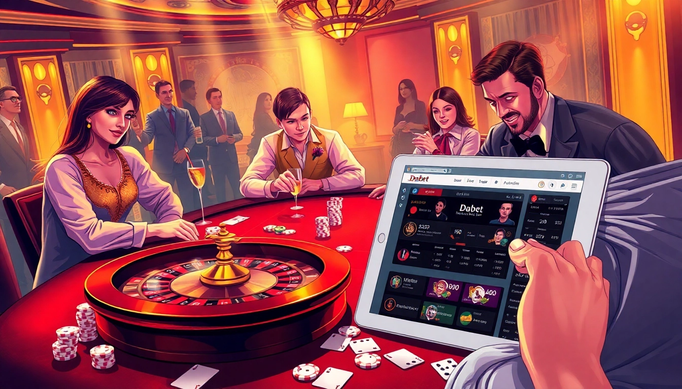 Dabet's thrilling casino scene featuring poker action with chips and cards.
