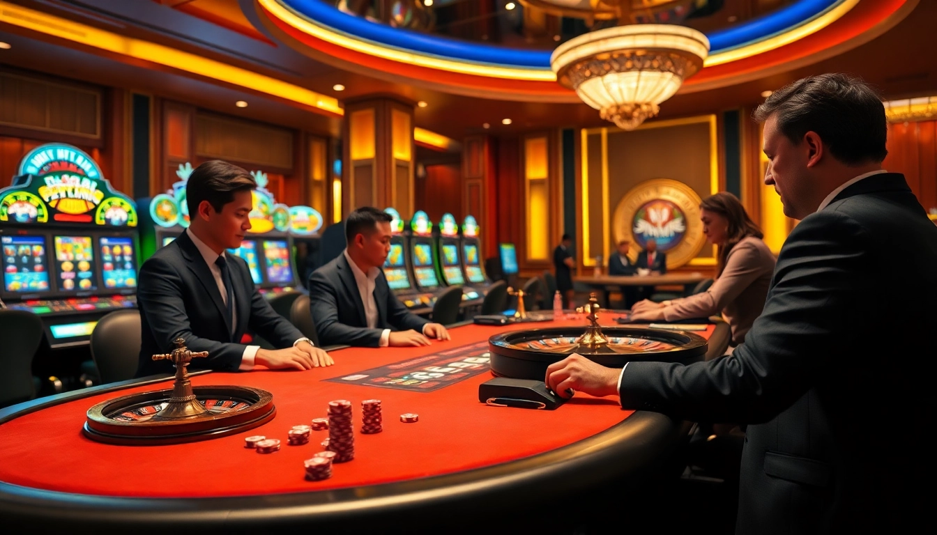 Thrilling poker game scene at Trang chủ Hi88 showcasing excitement and professional play.