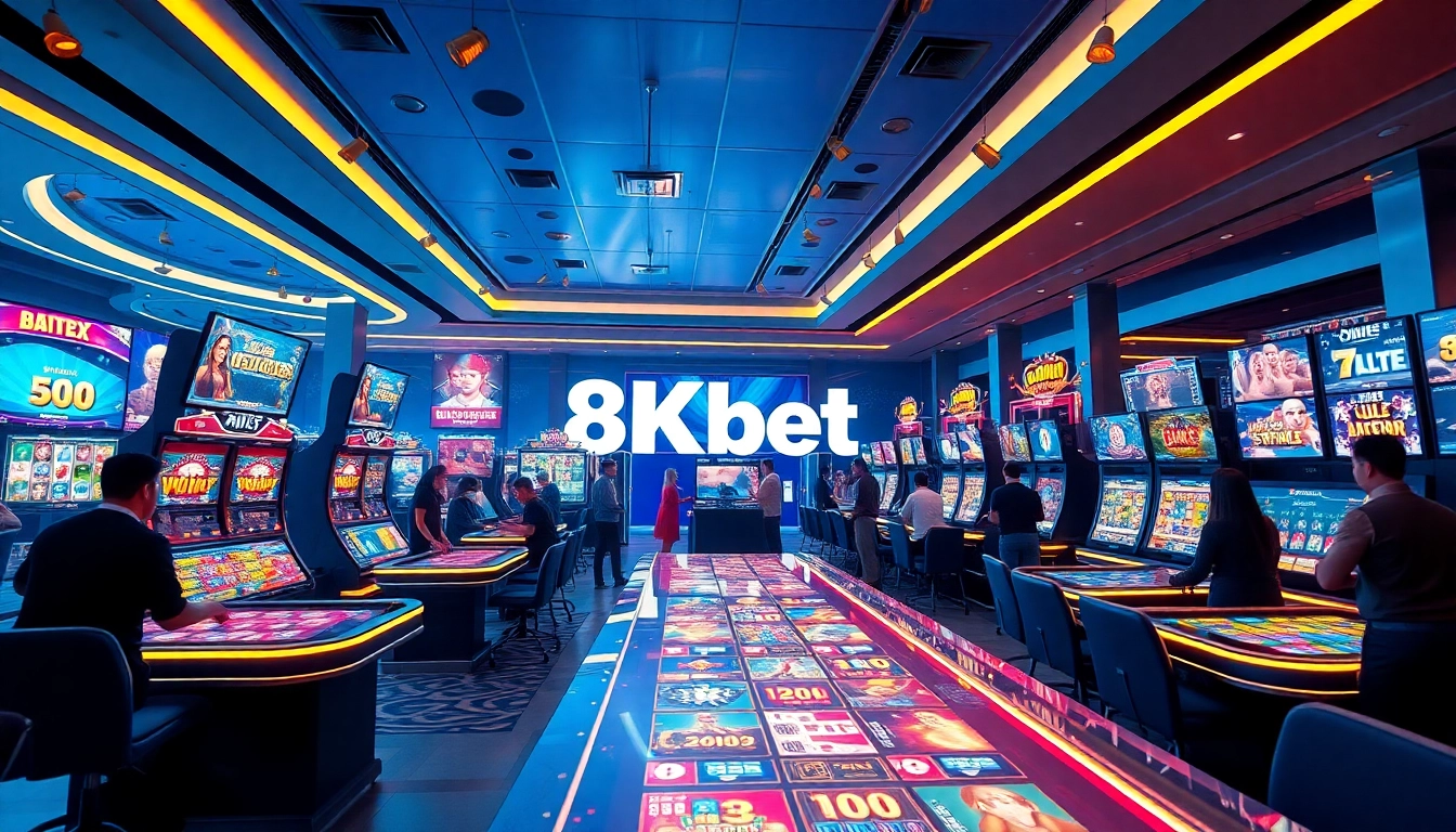 8Kbet engaging online casino with vibrant game tables and excited players