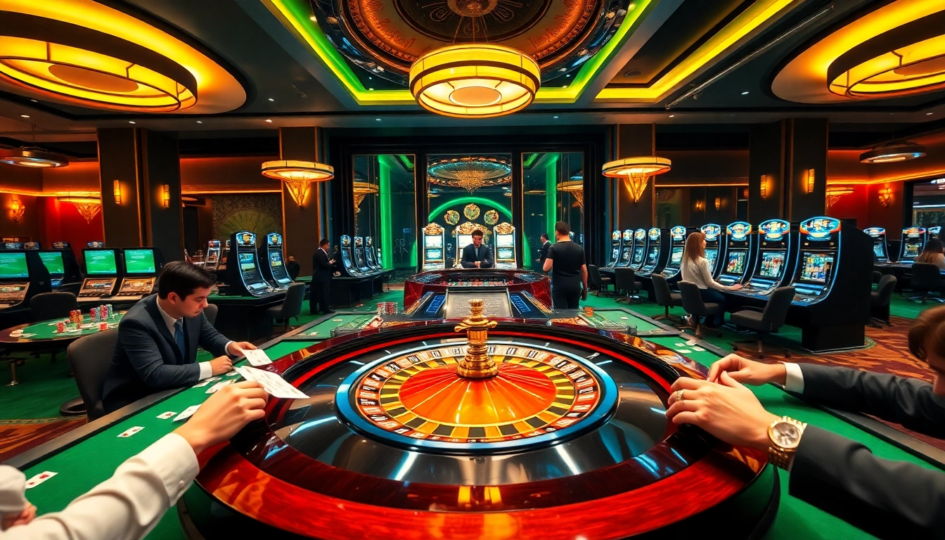 Engage with exciting games at 5Z7779 com, featuring poker and roulette in a vibrant casino.