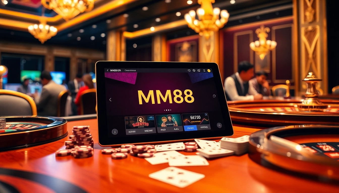 Engaging scene showcasing the MM88 LINK interface within a luxury casino atmosphere in 2025.
