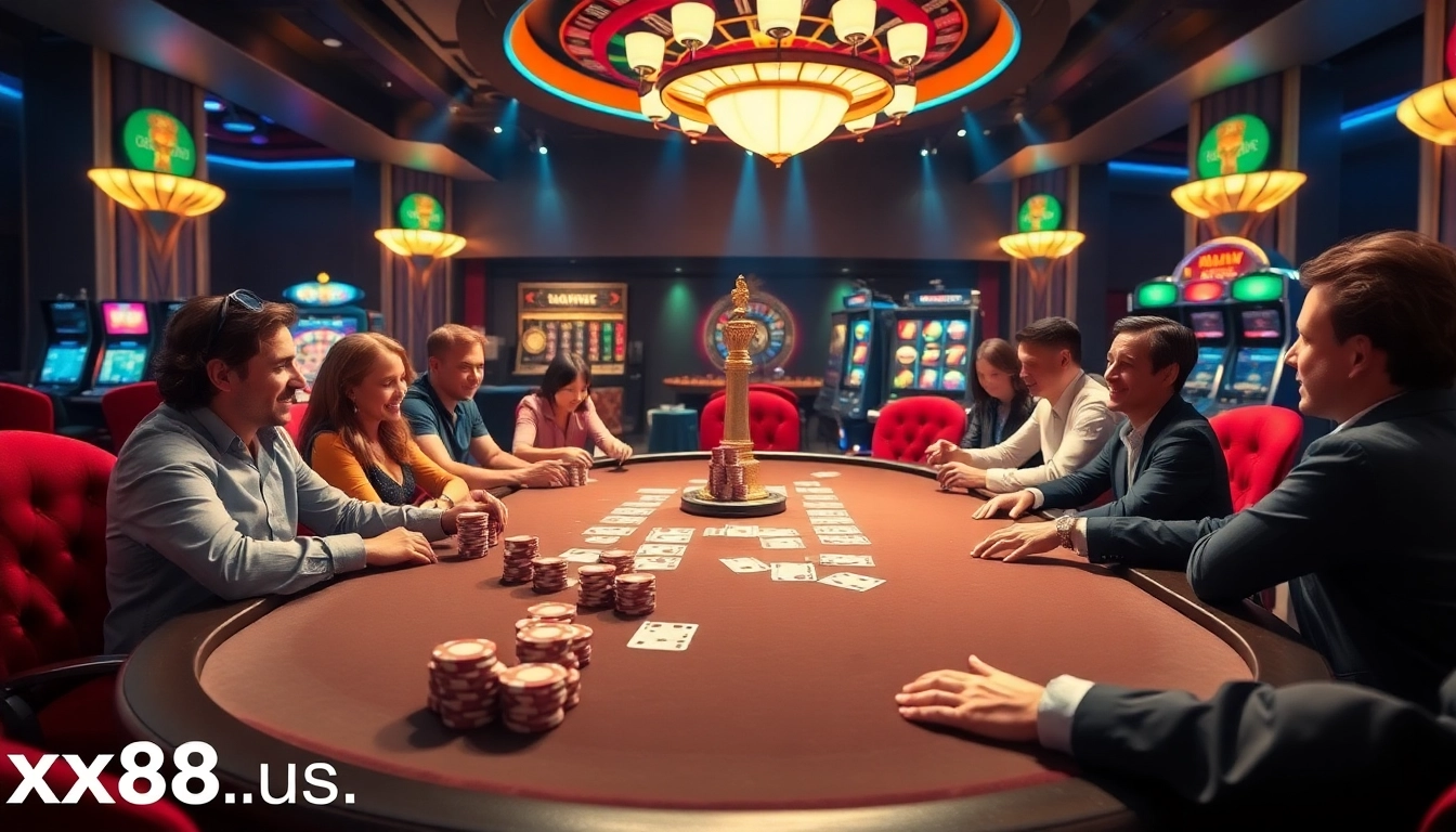 Engage in high-stakes poker at https://xx88.us/ with luxurious casino elements and vibrant atmosphere.