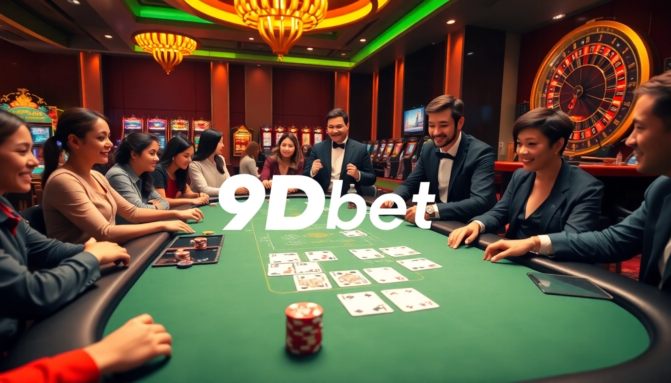 Watch players engage in high-stakes poker at 9Dbet's luxurious casino table.