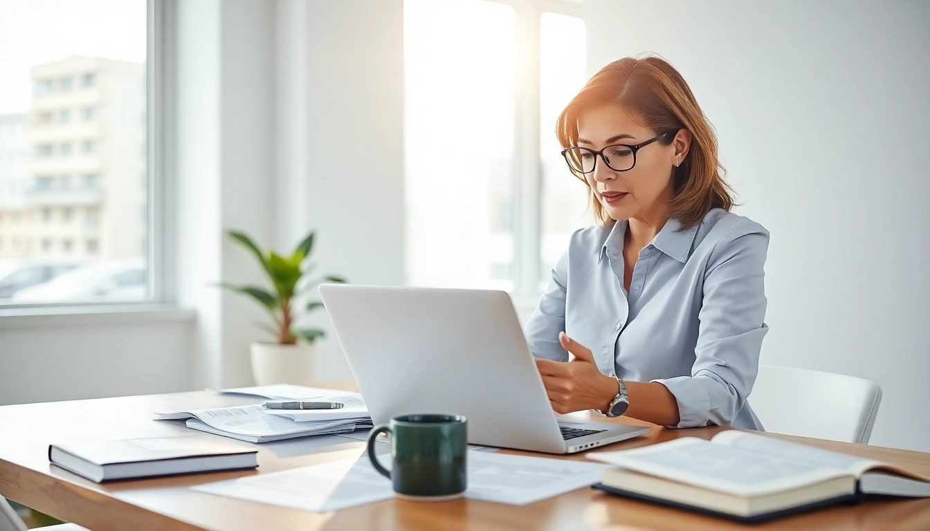 Professional certified translator working diligently in a modern office, highlighting the importance of accurate translations.