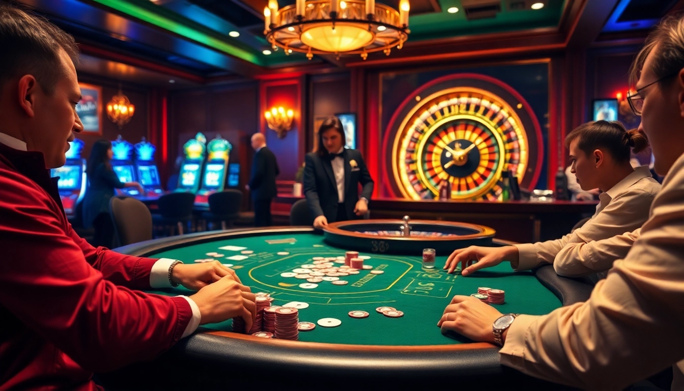 Exciting poker action at king88 casino with vibrant chips and elegant players.