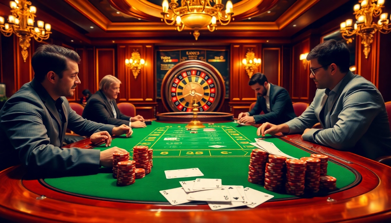 Thrilling gaming at a poker table with chips and cards inspired by https://bet88b.us.com/ in a luxurious casino setting.