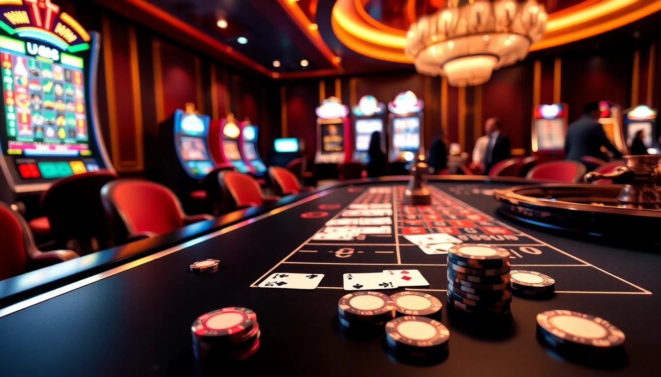 Play exciting games at UU88 with luxurious casino tables and vibrant slot machines.