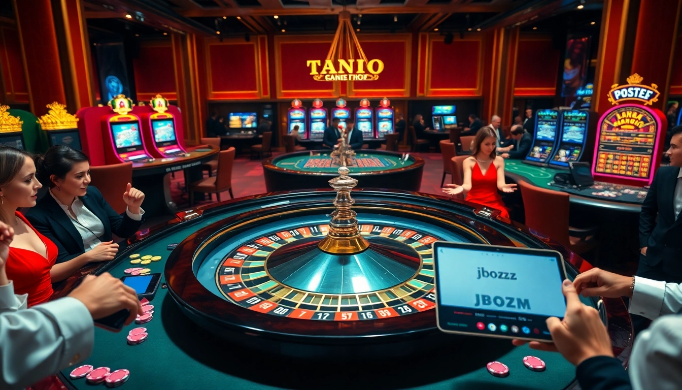 Experience the thrill of jboqz.com at a vibrant casino featuring roulette and slot games.