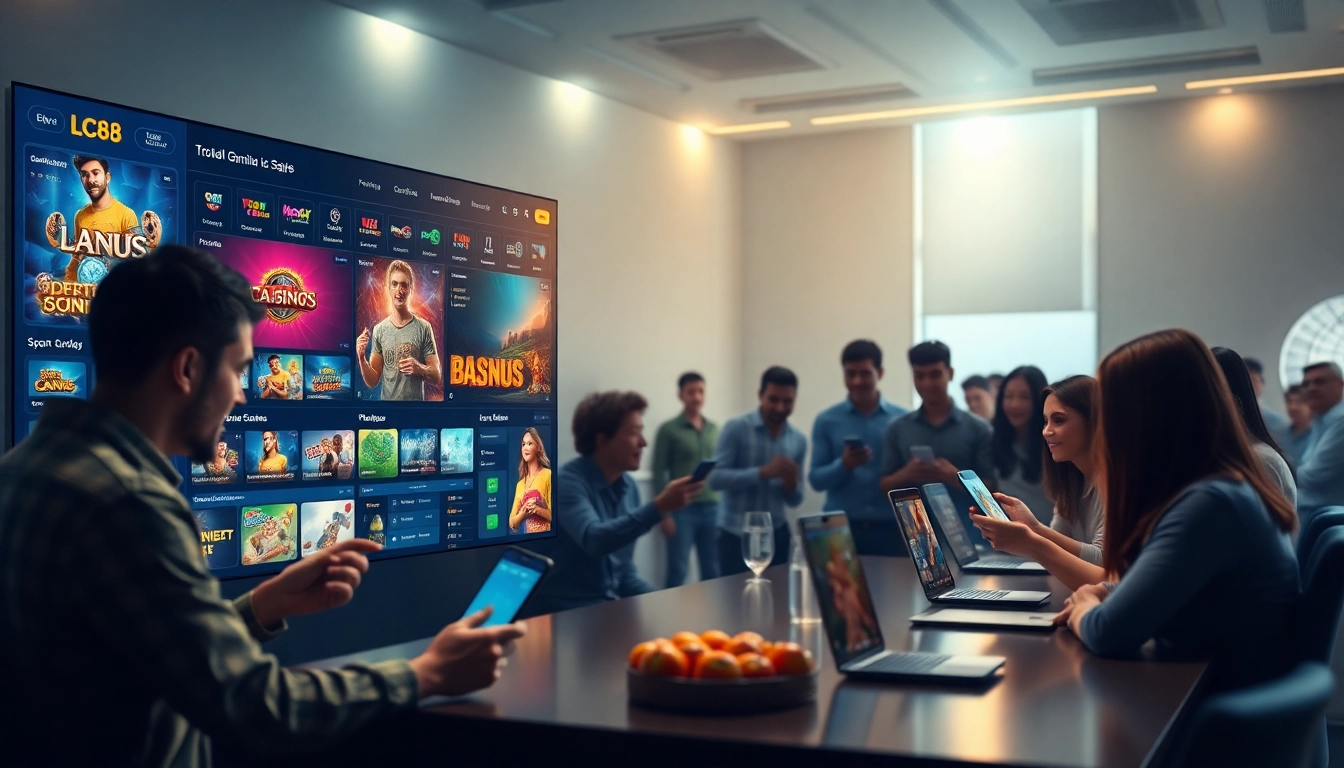 Engaging online gambling scene for LC88 Com showcasing diverse players and vibrant casino games.