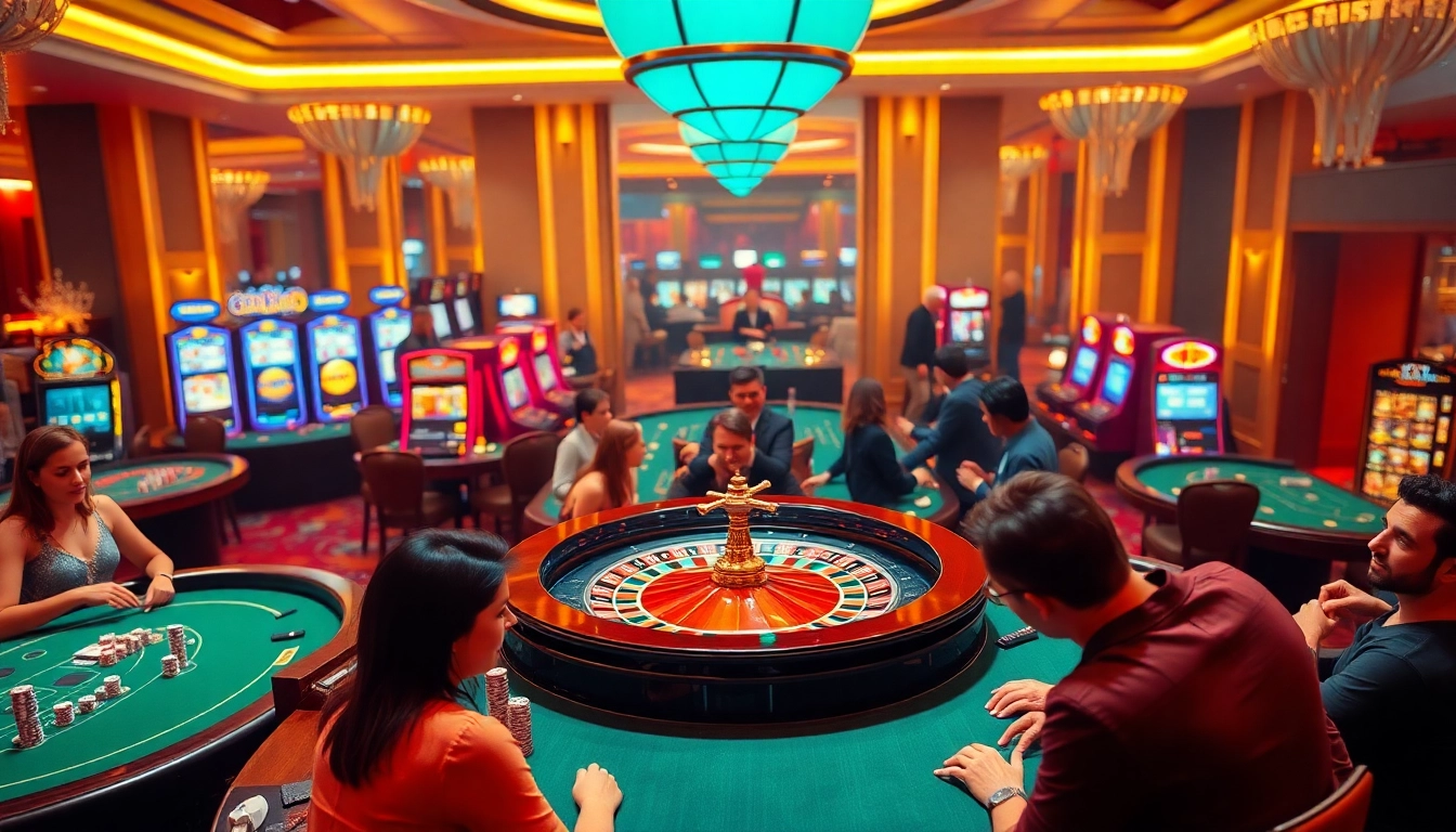 Exciting casino scene at https://xx88casino.com featuring a roulette wheel and enthusiastic players.