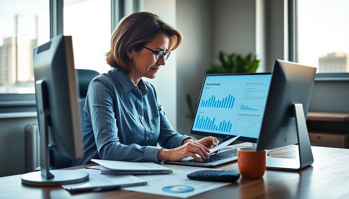 Księgowość dla firmy transportowej zilustrowana przez księgowego analizującego raporty finansowe w profesjonalnym biurze.