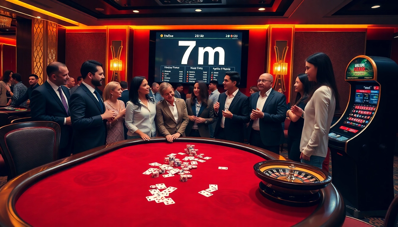 Casinos showcasing vibrant poker gameplay with 7m betting odds on displays.