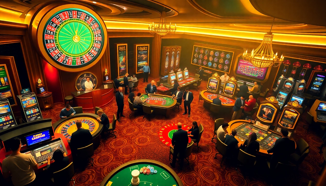 Experience the excitement of gambling at i9bet with vibrant casino tables and roulette wheels.