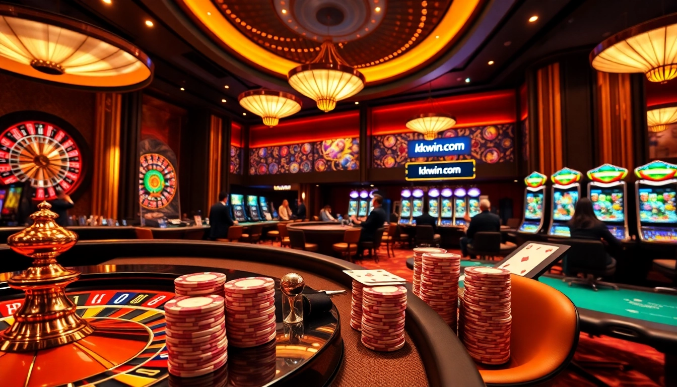 Players engaging in high-stakes poker action at kkwin.com casino, showcasing excitement and luxury.