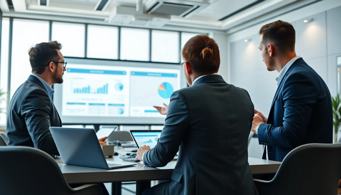 Logo ERP danışmanlığı meeting showcasing professionals analyzing data in a modern office.