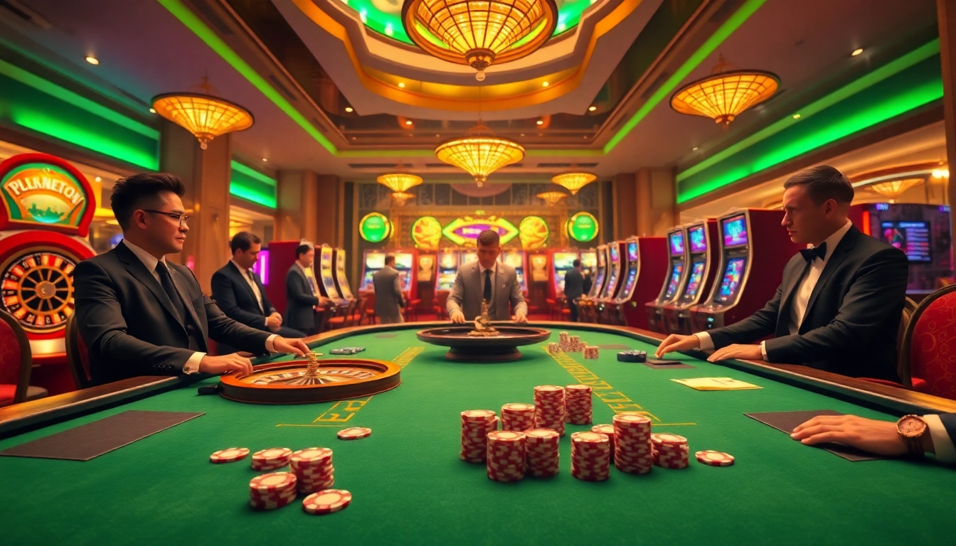 Gambling at DA88's luxurious poker table with vibrant chips and a roulette wheel.