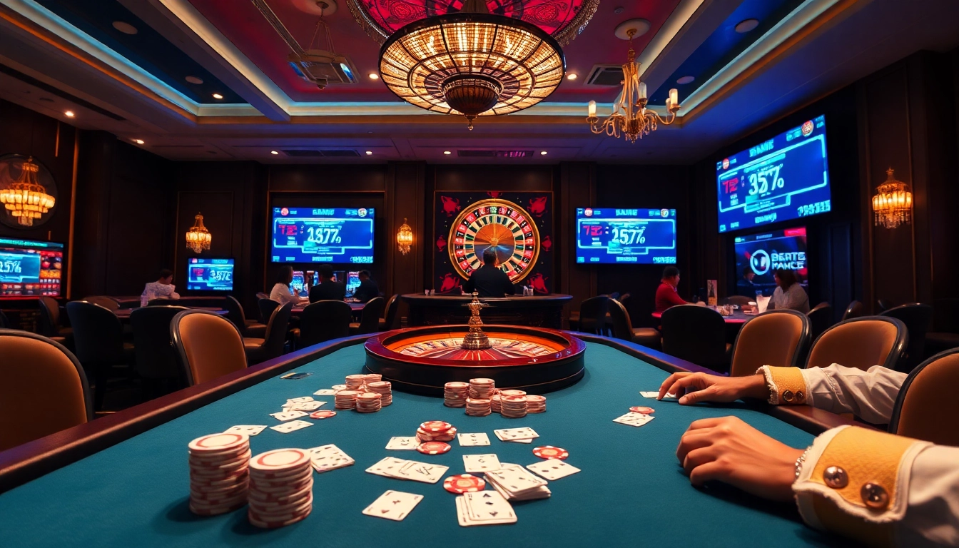 Experience luxury gaming with rr88 bet at a high-stakes poker table in an elegant casino setting.