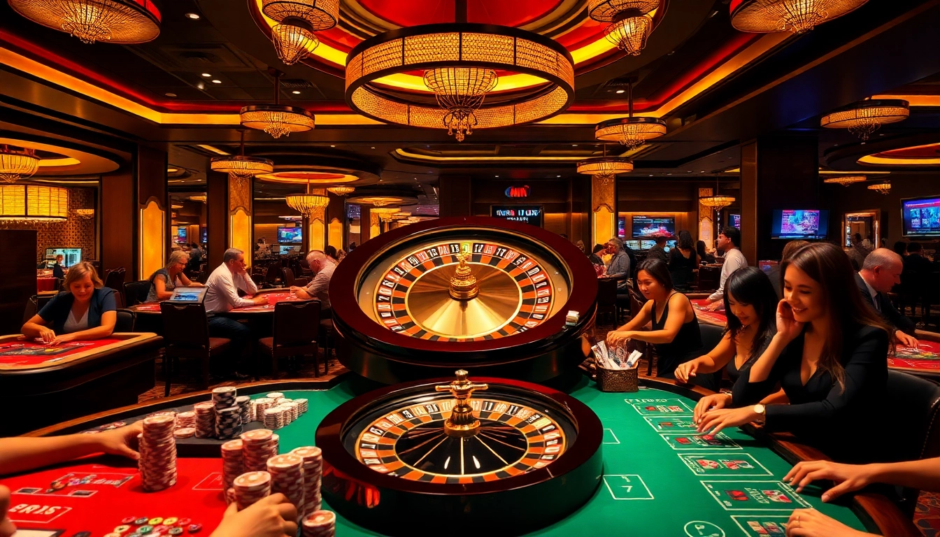 Gamblers enjoying a thrilling moment at MM 88 casino with roulette and poker chips.