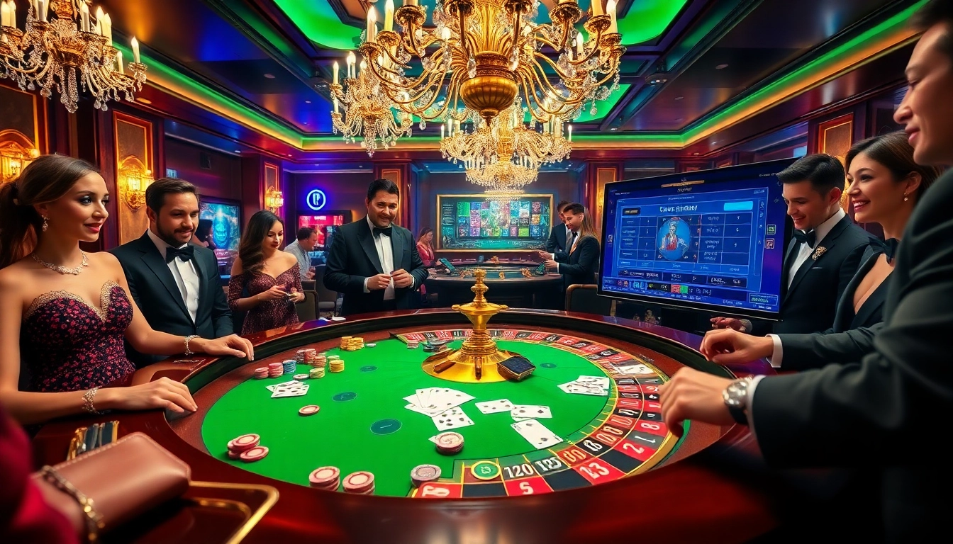 Players enjoying a thrilling roulette game at TR88 Casino, surrounded by vibrant colors and casino chips.