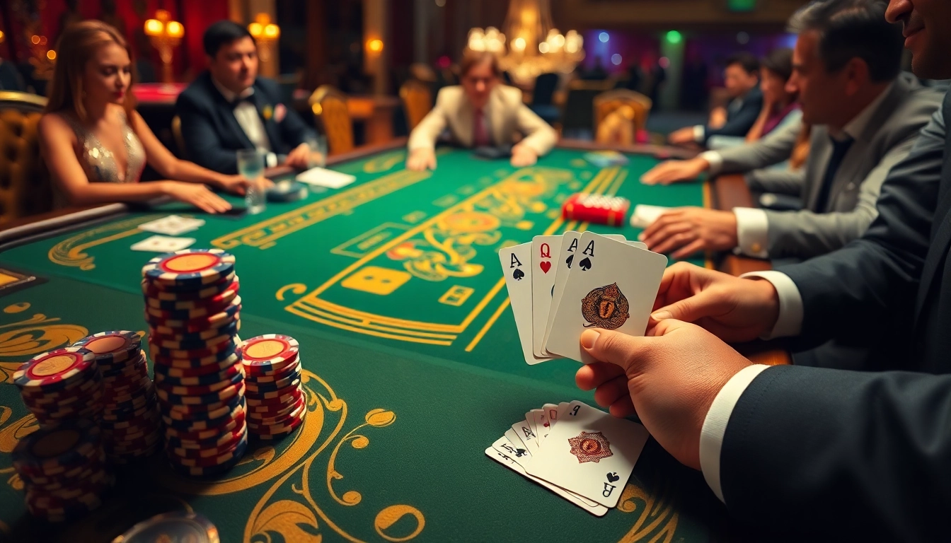 Experience the excitement of UU88 at a vibrant casino poker table, with players and high-stakes chips.
