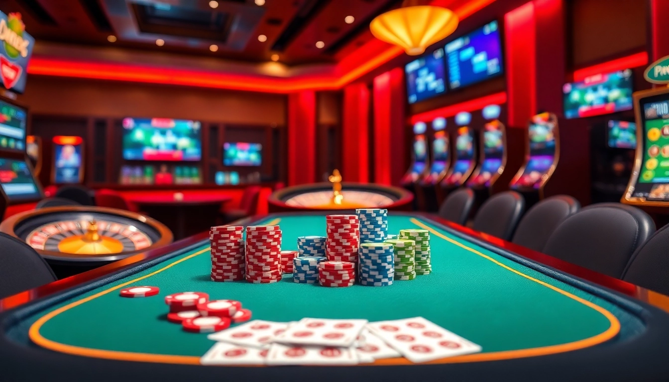 uu88 casino scene featuring poker chips and roulette wheel for online betting excitement