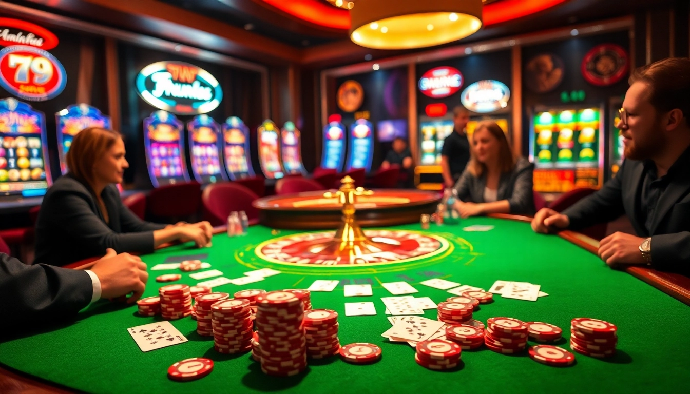 Exciting 79king casino scene with poker chips and a roulette wheel.