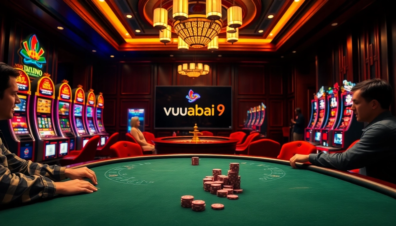 Experience thrilling poker action at vuabai9 casino with vibrant slot machines and luxury.