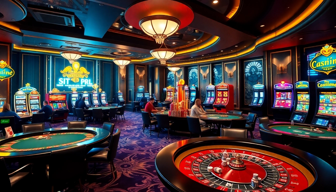 Players enjoying thrilling games at 789f's luxurious online casino with vibrant slots and poker tables.