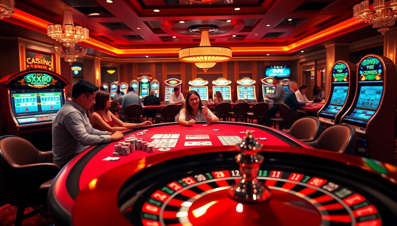 SX88 table game scene with vibrant casino ambiance, showcasing poker chips and roulette wheel action.
