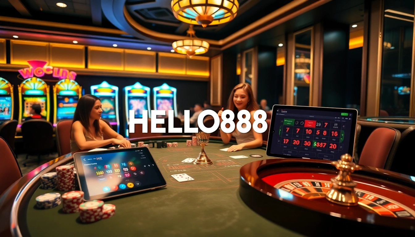 Experience thrilling gameplay at HELLO88 with vibrant casino tables and exciting slot machines.