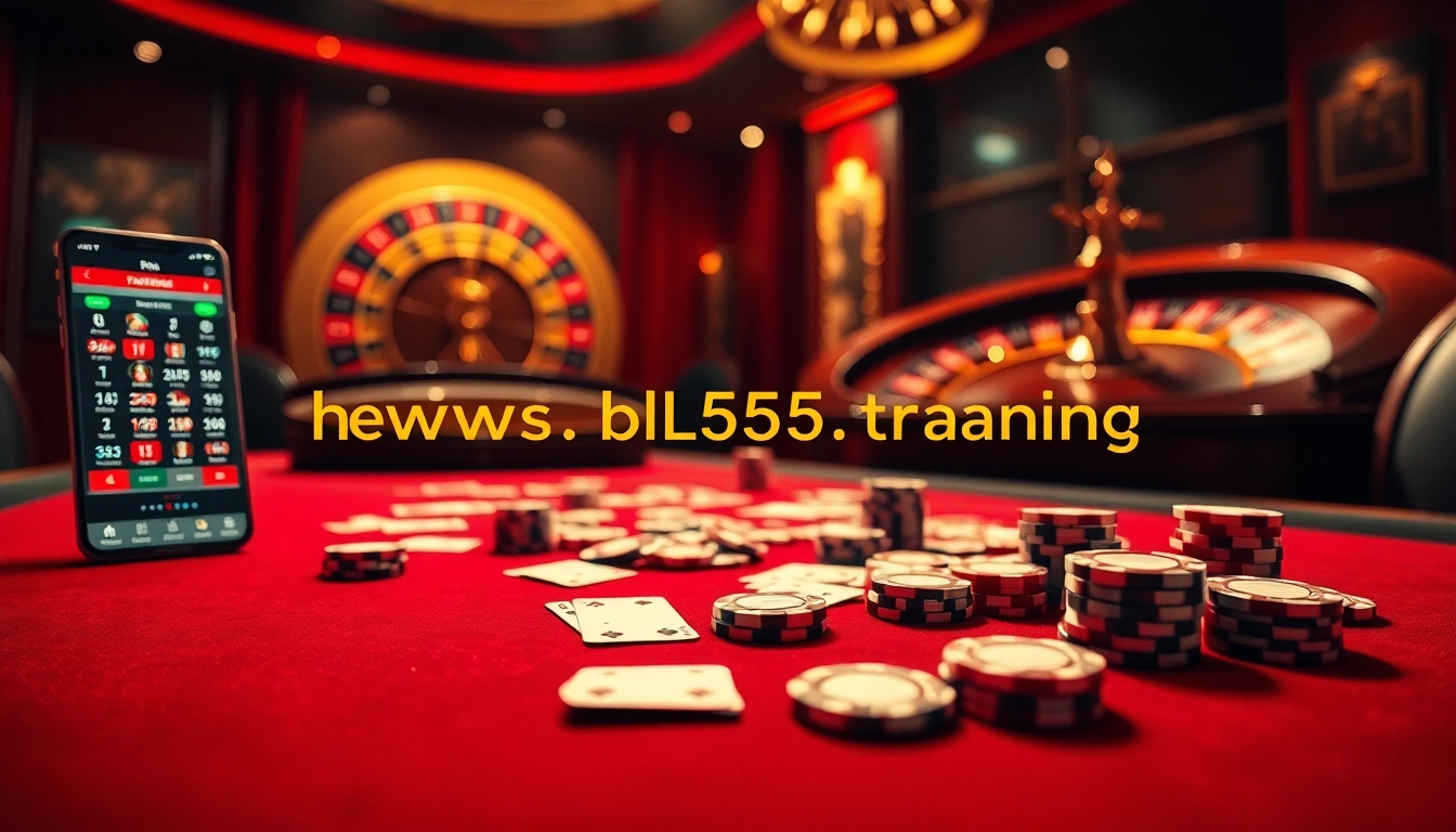 Experience high-stakes excitement at https://bl555.training/ with poker chips and cards in a luxurious casino setting.