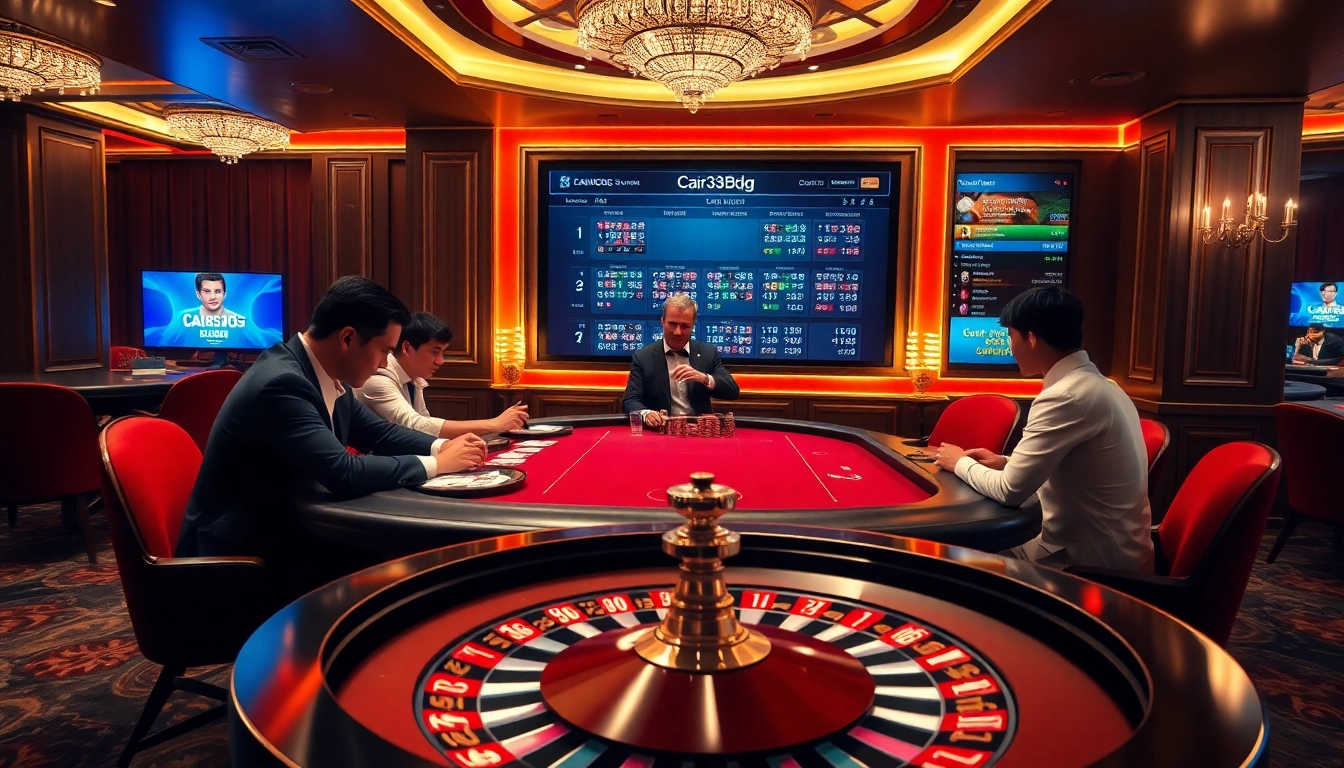 Engaged players at a luxurious poker table in a casino, highlighting Cair33bdg com excitement.
