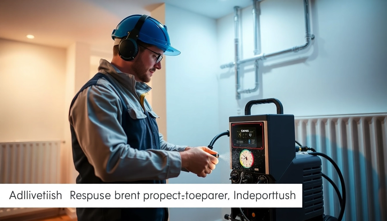 Technician conducting a power flush on a heating system, ensuring efficiency and safety in a residential setting.