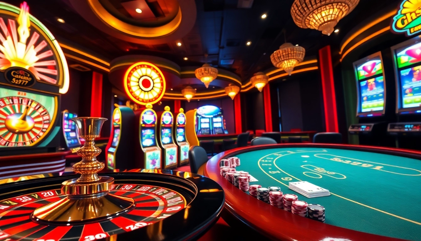 Experience the excitement of gambling with 5z777 at a vibrant casino table filled with cards and chips.